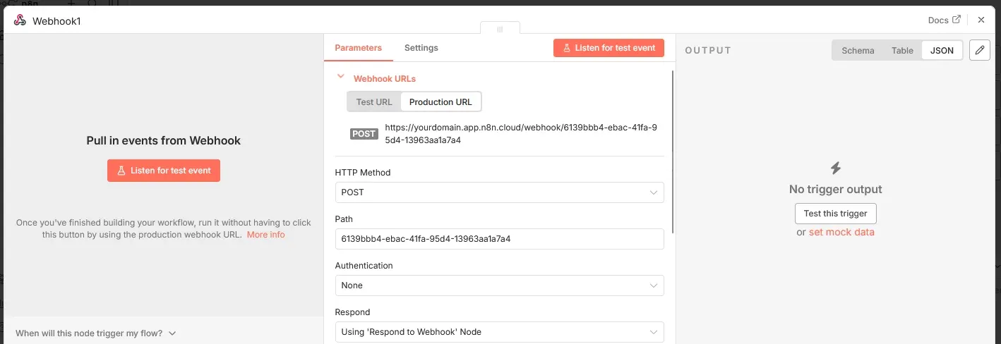 Add a webhook workflow trigger in n8n