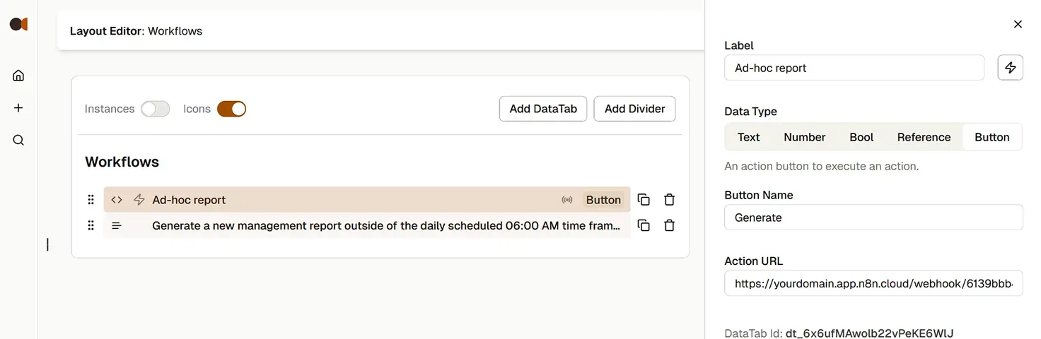 Create the DataTabs button