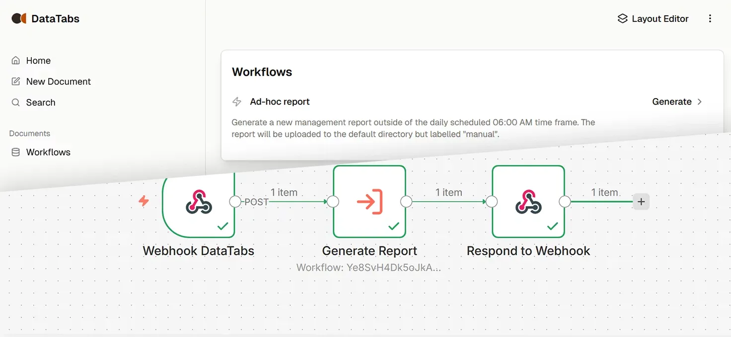 Using a DataTabs button to trigger a n8n workflow